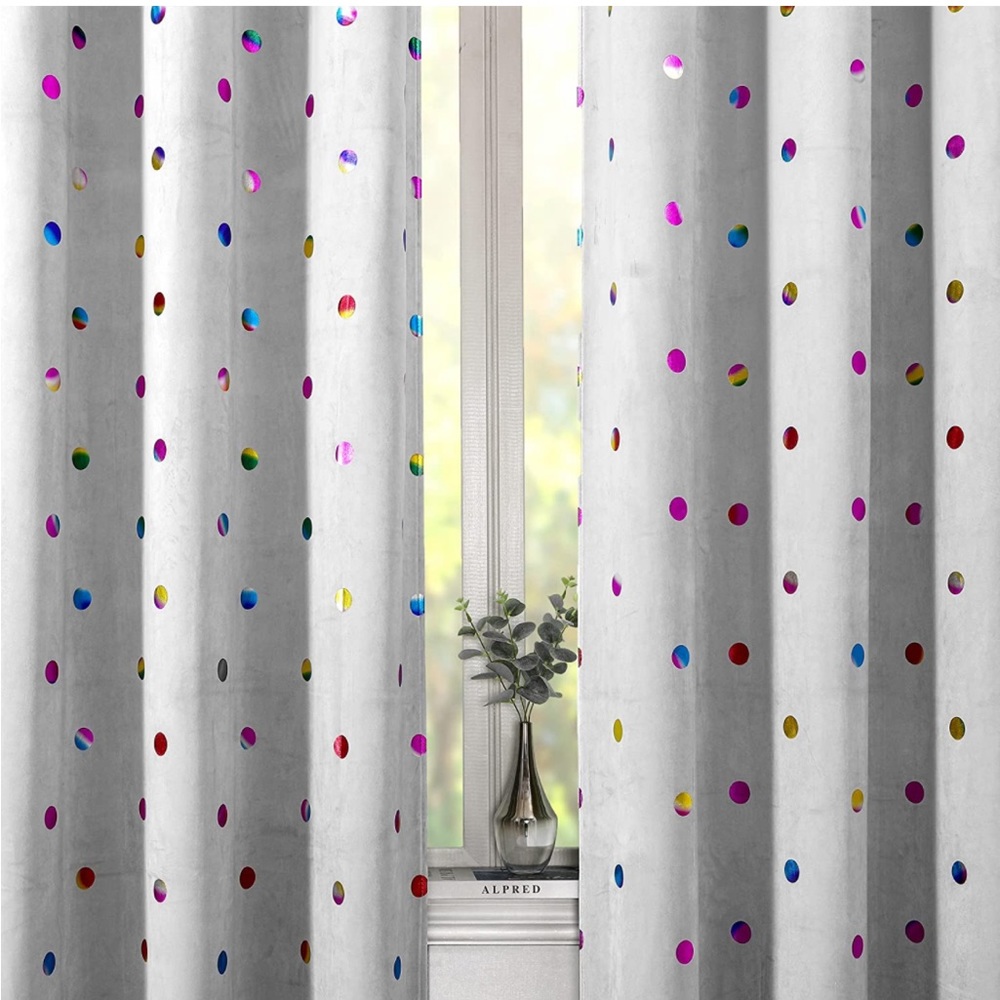 Gray Velvet Blackout Curtains Metallic Polka Dots